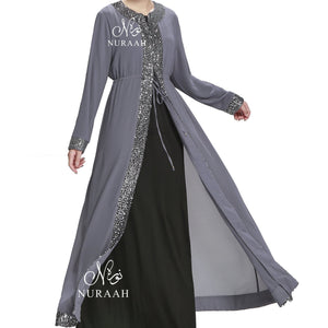 SEQUIN BORDER KIMONO GREY - NURAAH