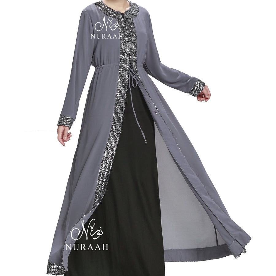 SEQUIN BORDER KIMONO GREY - NURAAH
