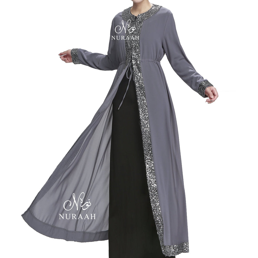 SEQUIN BORDER KIMONO GREY - NURAAH