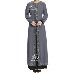 SEQUIN BORDER KIMONO GREY - NURAAH