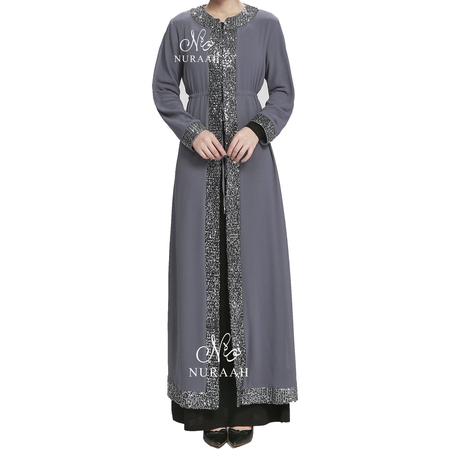 SEQUIN BORDER KIMONO GREY - NURAAH