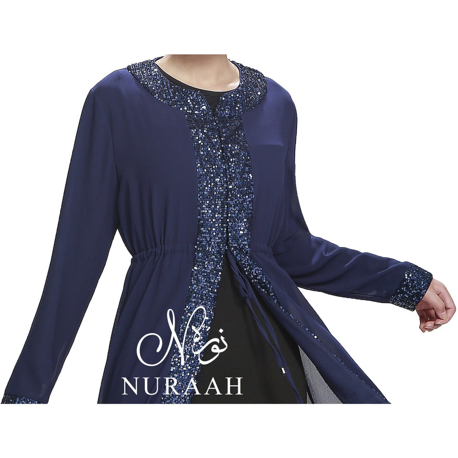 SEQUIN BORDER KIMONO NAVY - NURAAH