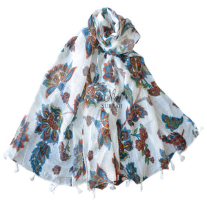 SEQUIN FLORAL SCARF WHITE - NURAAH