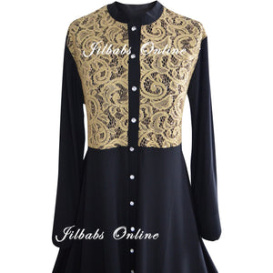 SEQUIN LACE FRONT OPENING ABAYA black - NURAAH