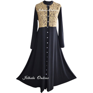 SEQUIN LACE FRONT OPENING ABAYA black - NURAAH