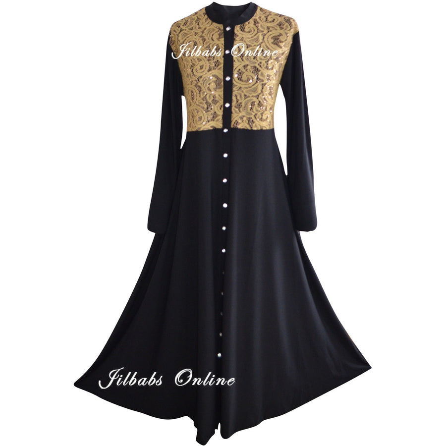 SEQUIN LACE FRONT OPENING ABAYA black - NURAAH