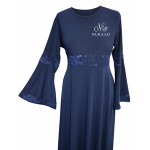 SEQUIN WAIST JERSEY DRESS NAVY - NURAAH