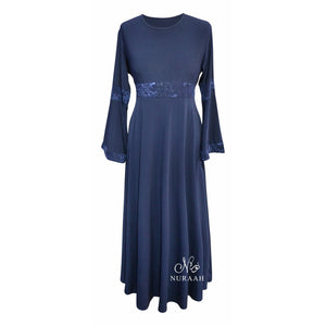 SEQUIN WAIST JERSEY DRESS NAVY - NURAAH