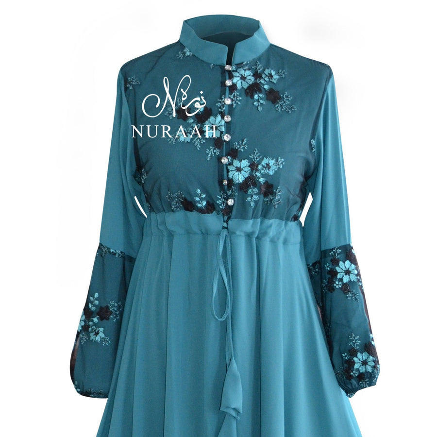 TEAL TULLE LACE KIMONO - NURAAH