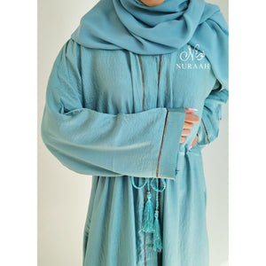 turquoise SILK CRYSTAL EMBELLISHED ABAYA - NURAAH