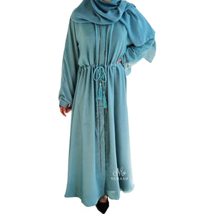 turquoise SILK CRYSTAL EMBELLISHED ABAYA - NURAAH