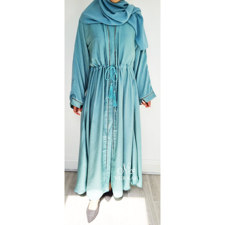 turquoise SILK CRYSTAL EMBELLISHED ABAYA - NURAAH