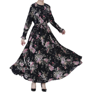 WARDA FLORAL PRINT DRESS BLACK - NURAAH