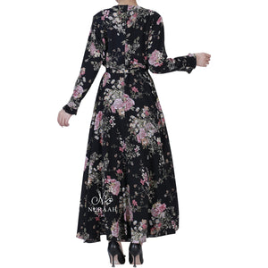 WARDA FLORAL PRINT DRESS BLACK - NURAAH