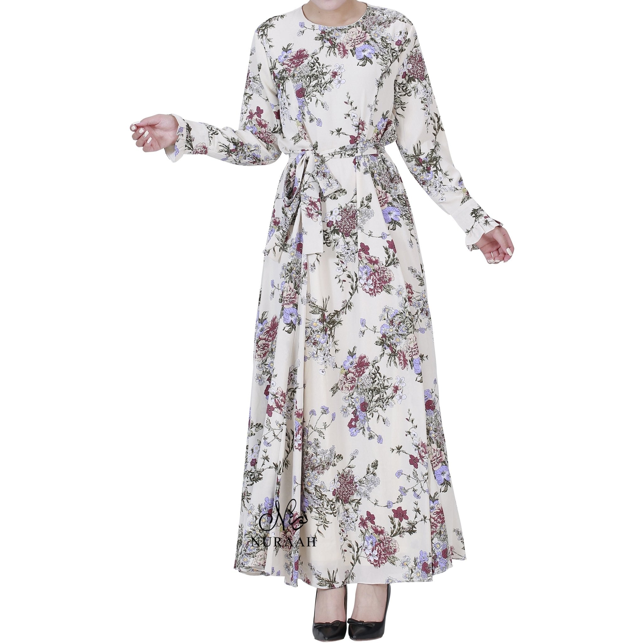 WARDA FLORAL PRINT DRESS CREAM - NURAAH