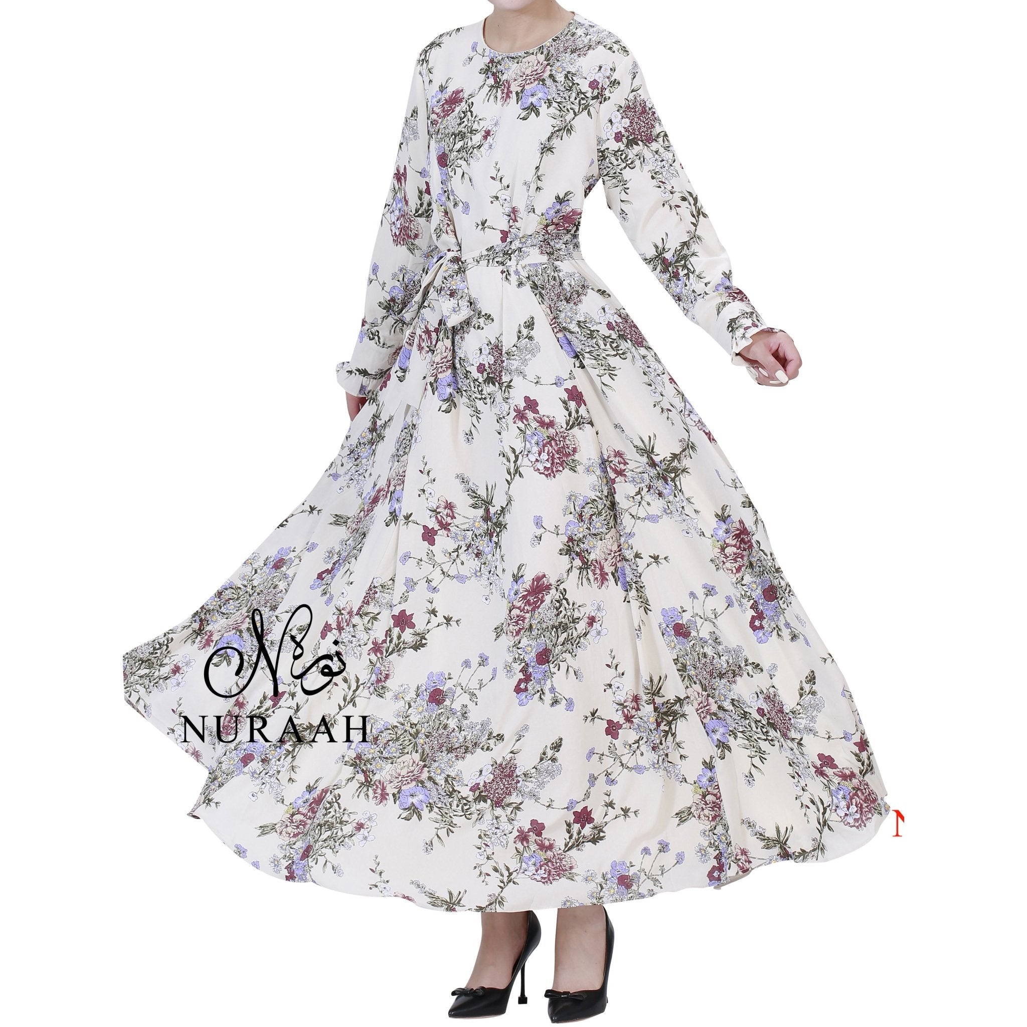 WARDA FLORAL PRINT DRESS CREAM - NURAAH