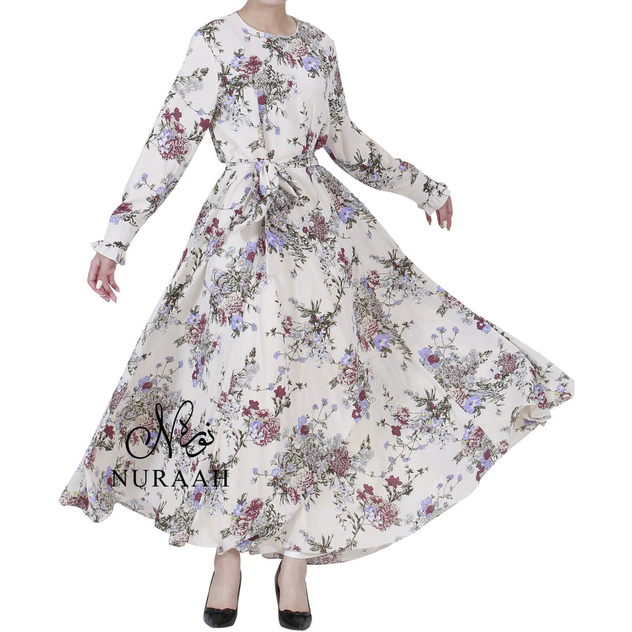 WARDA FLORAL PRINT DRESS CREAM - NURAAH