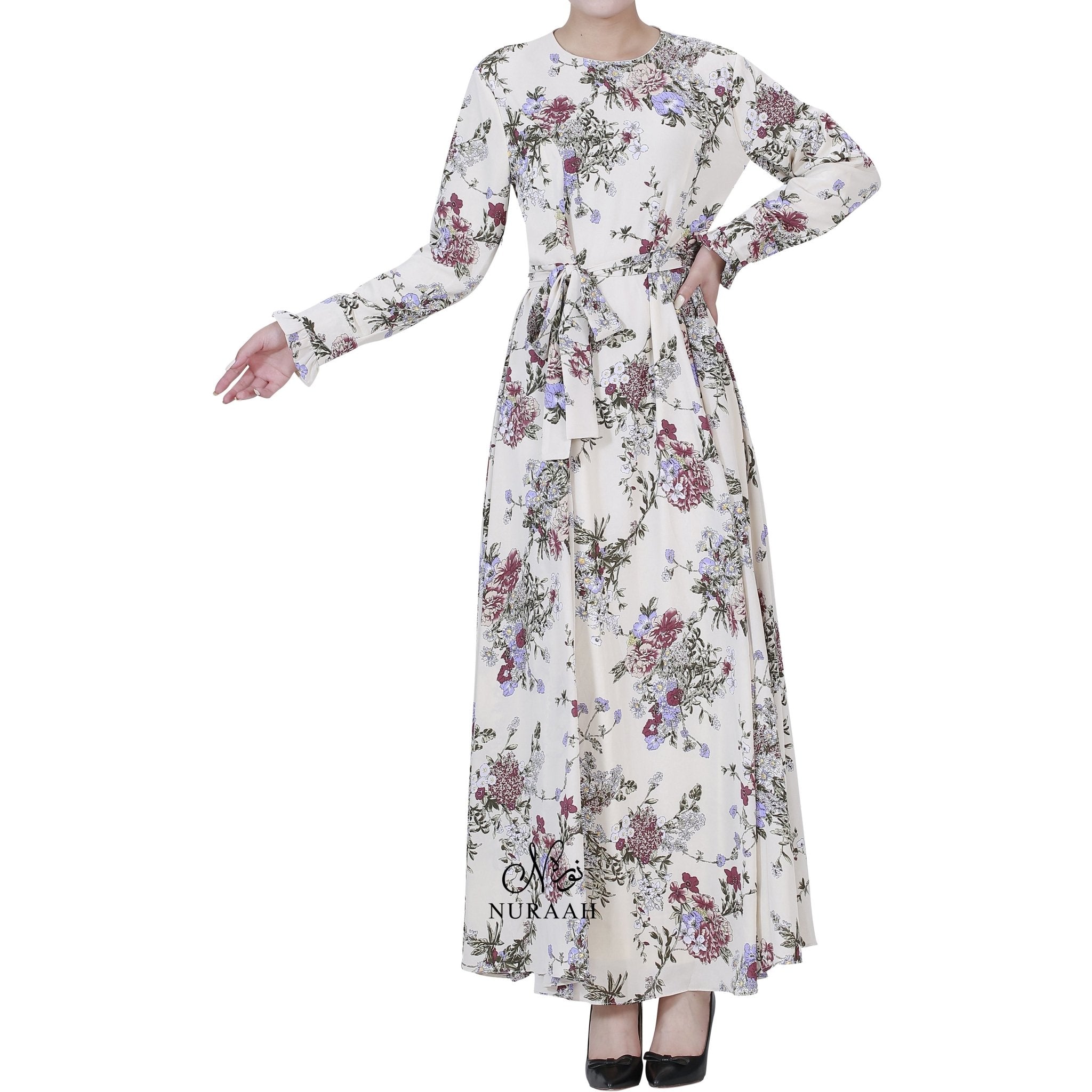 WARDA FLORAL PRINT DRESS CREAM - NURAAH